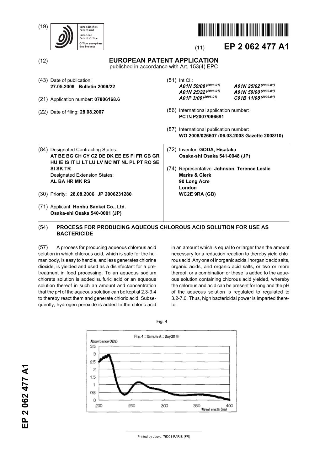 Process for Producing Aqueous Chlorous Acid Solution for Use As Bactericide