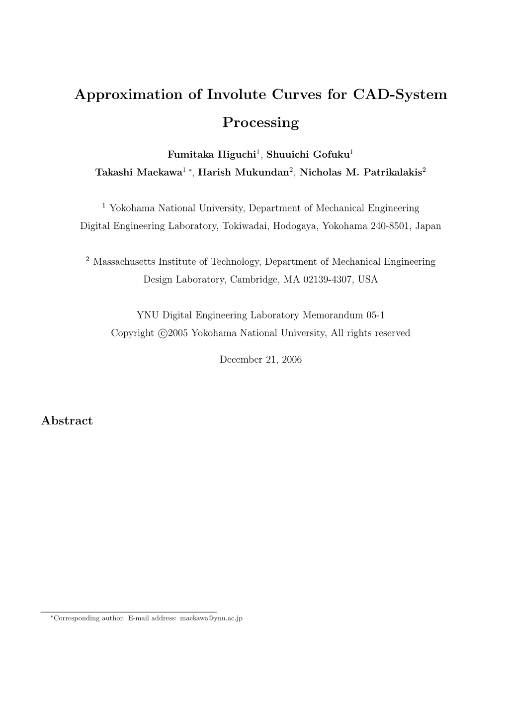 Approximation of Involute Curves for CAD-System Processing