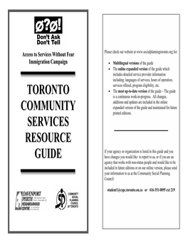Toronto Community Services Resource Guide