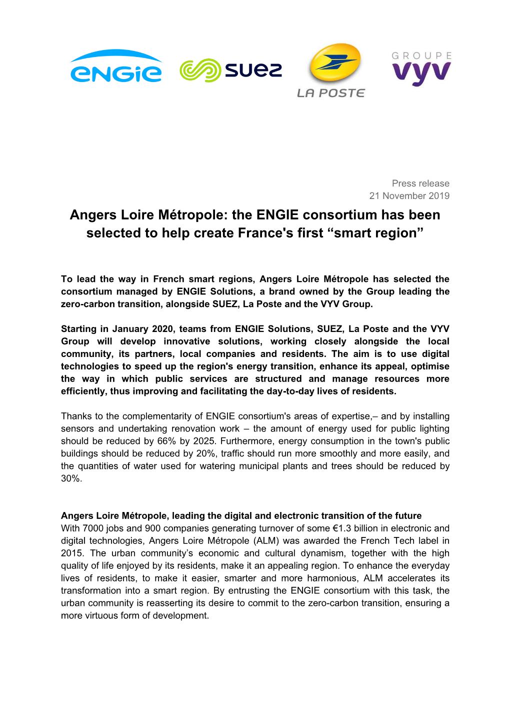 Angers Loire Métropole: the ENGIE Consortium Has Been Selected to Help Create France's First “Smart Region”