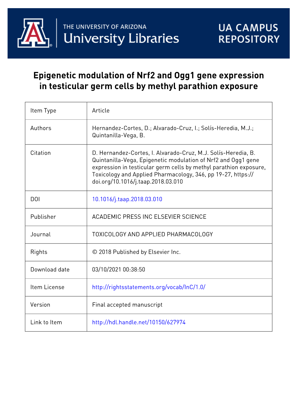 1 Epigenetic Modulation of Nrf2 and Ogg1 Gene Expression in Testicular
