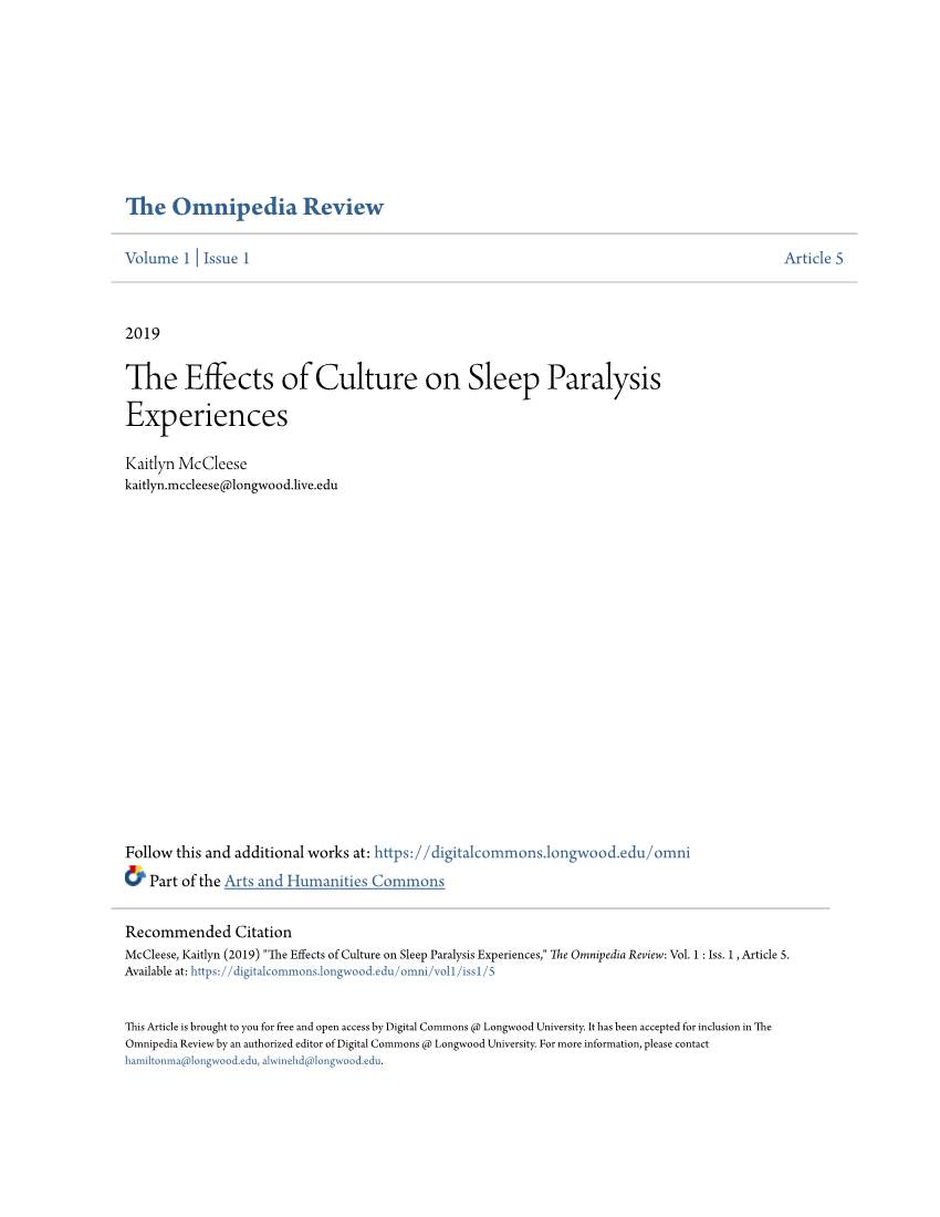 The Effects of Culture on Sleep Paralysis Experiences," the Omnipedia Review: Vol
