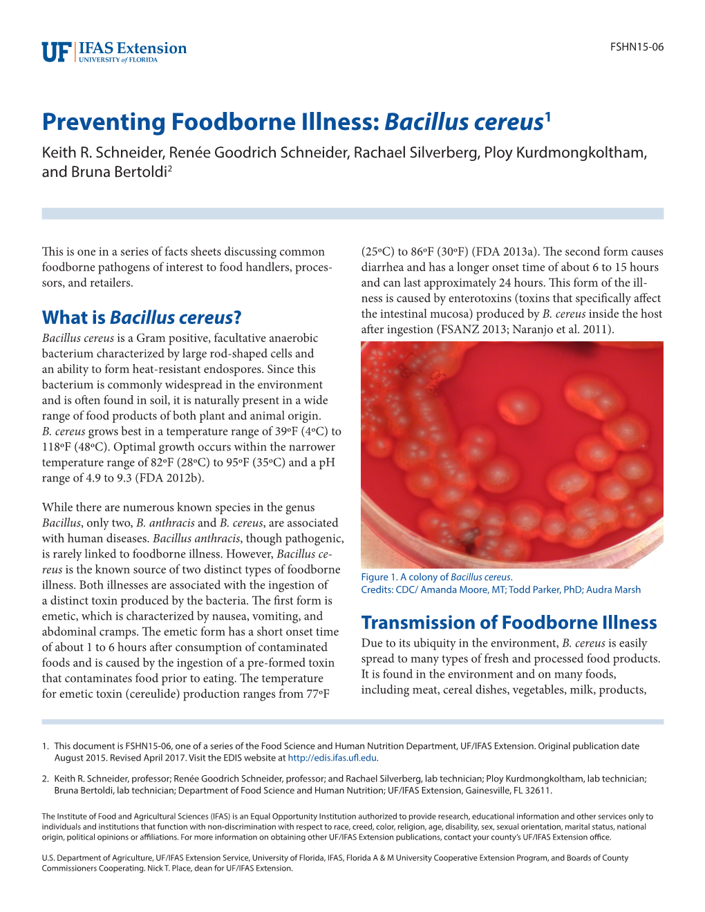 Preventing Foodborne Illness: Bacillus Cereus1 Keith R