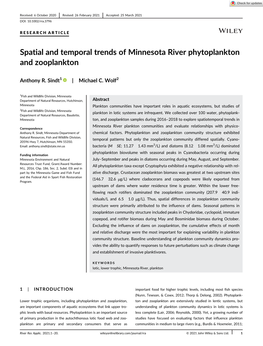 Spatial and Temporal Trends of Minnesota River Phytoplankton and Zooplankton