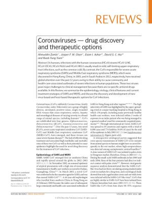Coronaviruses — Drug Discovery and Therapeutic Options