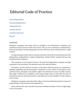 Editorial Code of Practice