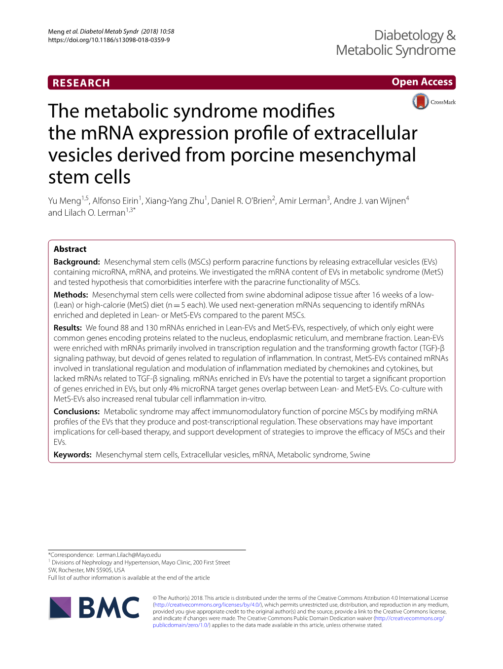 The Metabolic Syndrome Modifies the Mrna Expression Profile Of