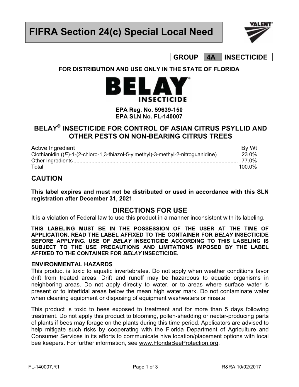 Belay Insecticide Section