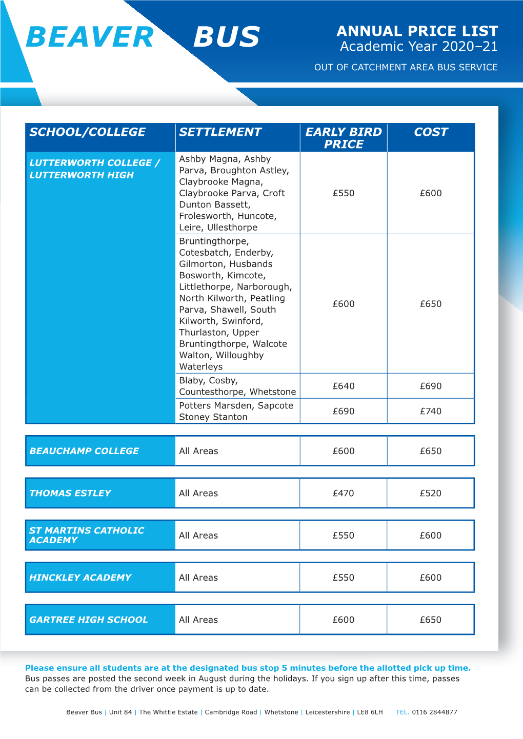 Beaver Bus Pricelist Jan 2020.Indd