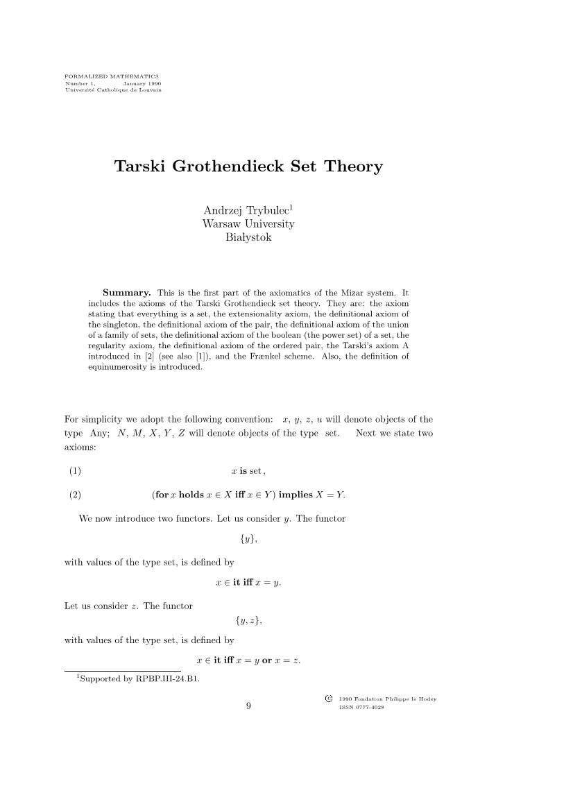 Tarski Grothendieck Set Theory