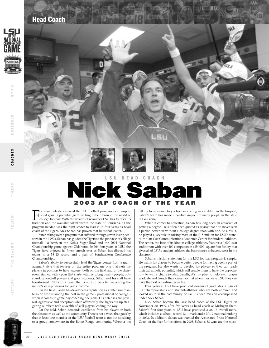 Nick Saban 2003 AP COACH of the YEAR