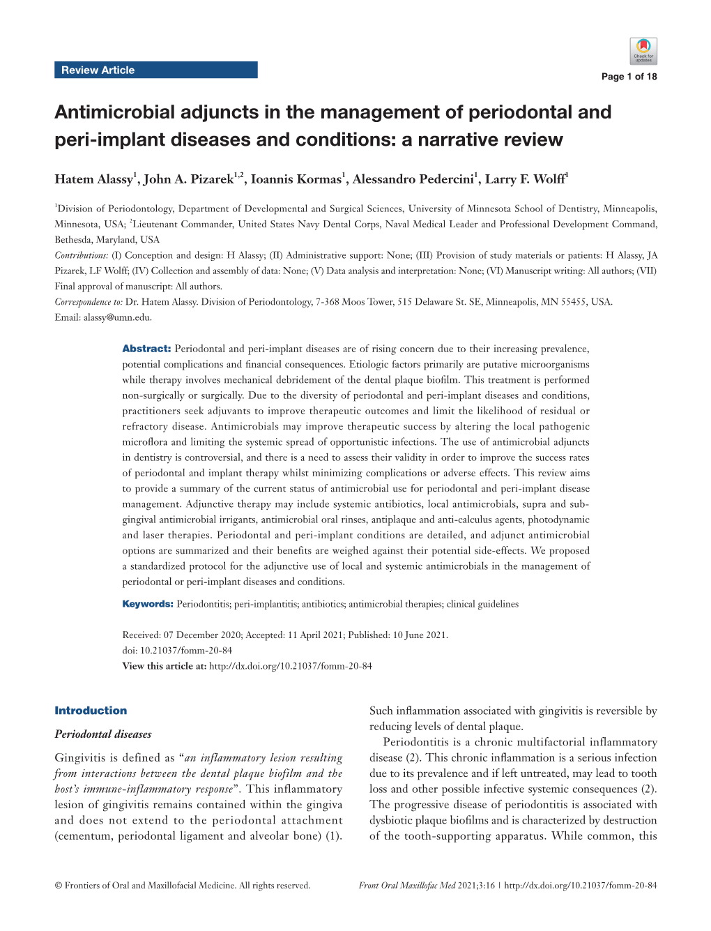 Antimicrobial Adjuncts in the Management of Periodontal and Peri-Implant Diseases and Conditions: a Narrative Review