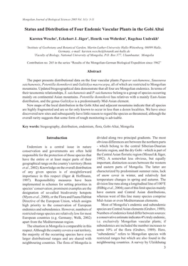 Status and Distribution of Four Endemic Vascular Plants in the Gobi Altai