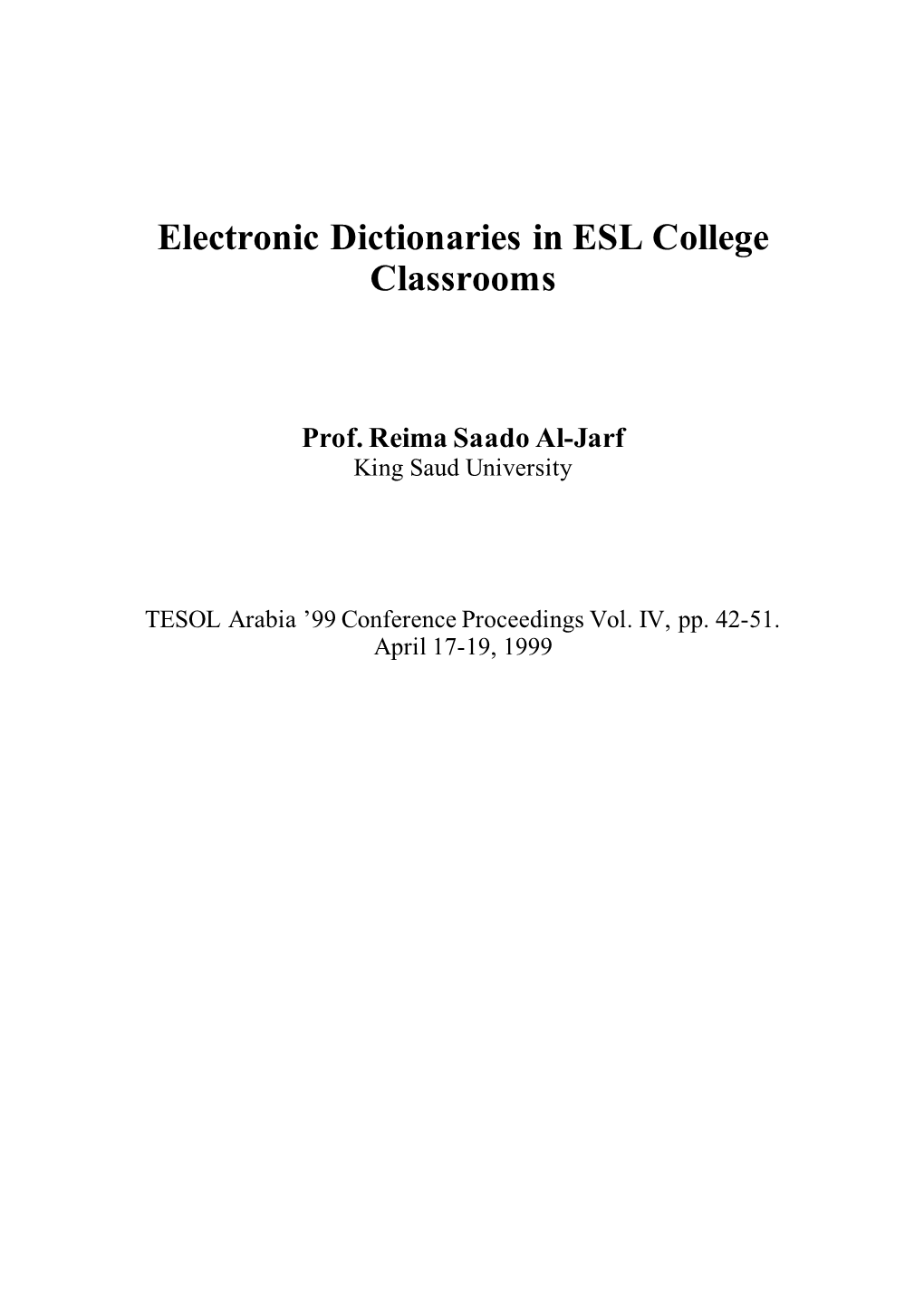 Electronic Dictionaries in ESL College Classrooms