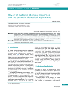 Review of Surfactin Chemical Properties and the Potential Biomedical Applications