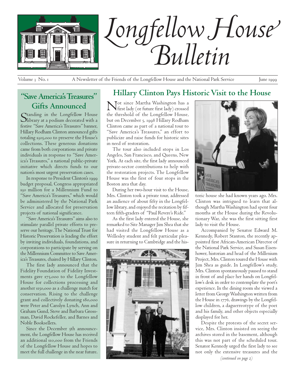 Longfellow House Bulletin, Vol. 3, No. 1, June 1999