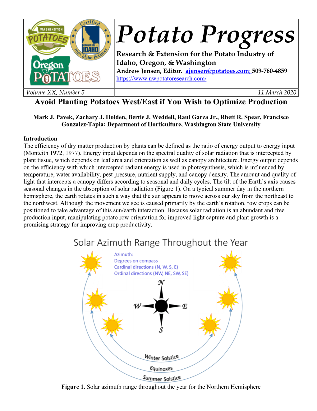 Potato Progress Research & Extension for the Potato Industry of Idaho, Oregon, & Washington Andrew Jensen, Editor