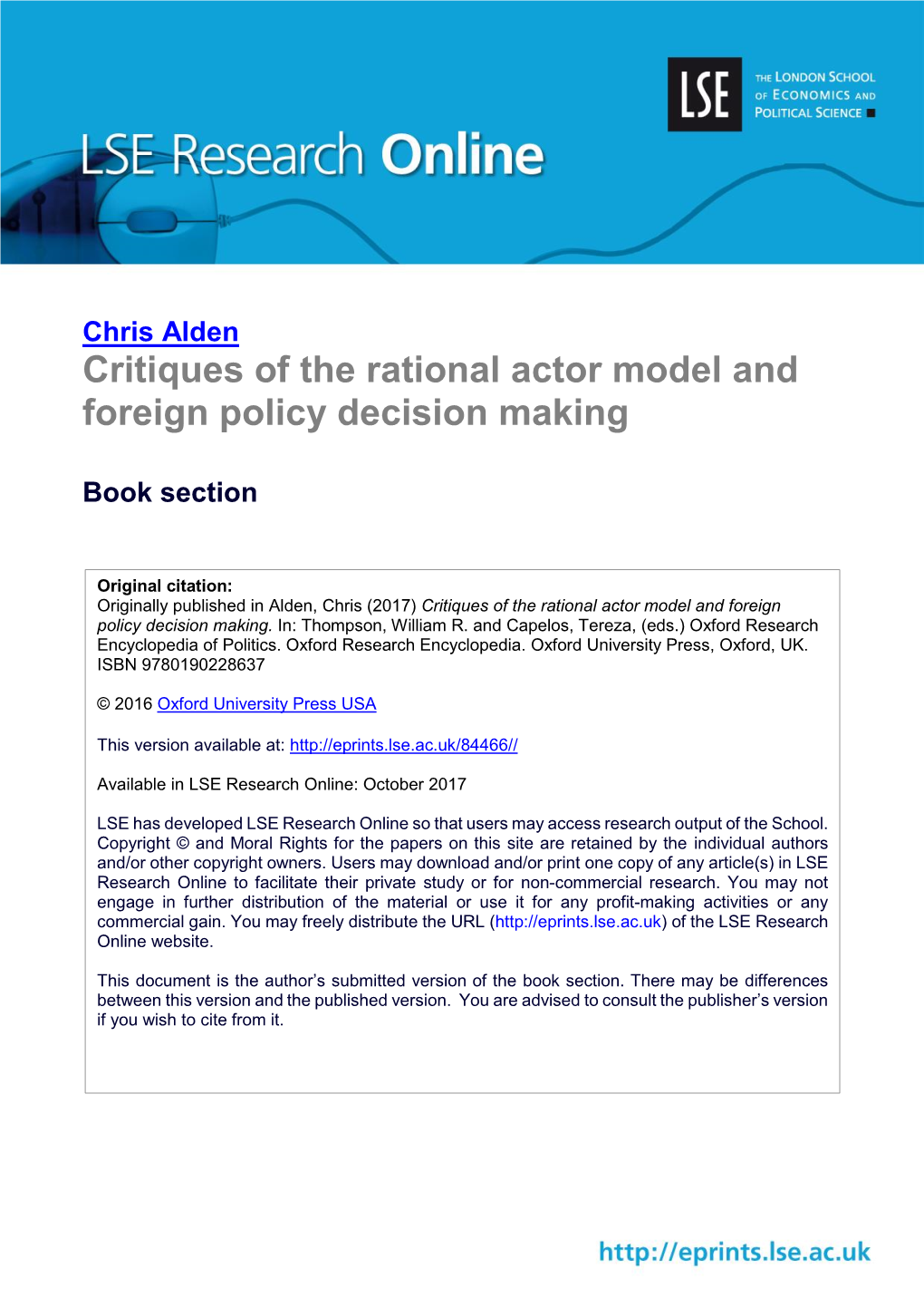 Critiques of the Rational Actor Model and Foreign Policy Decision Making