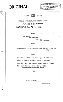 ROINN COSANTA. BUREAU of MILITARY HISTORY, 1913-21. STATEMENT by WITNESS. DOCUMENT NO. W.S. 1464. Witness Con Spain, Ardnacroise