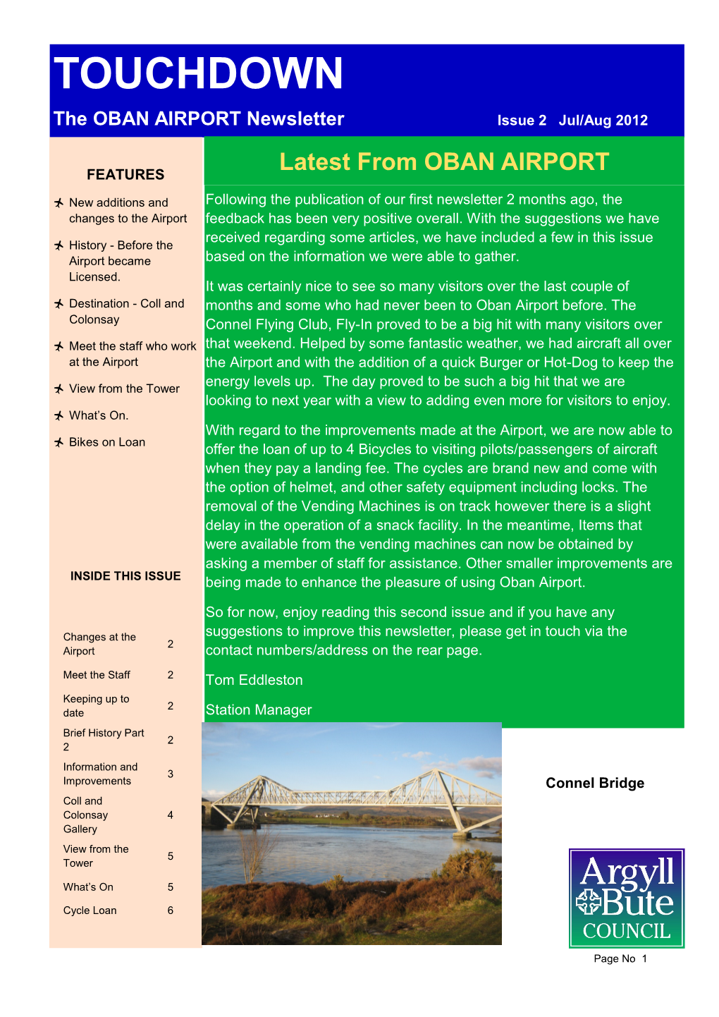 TOUCHDOWN the OBAN AIRPORT Newsletter