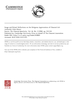 Image and Ritual: Reflections on the Religious Appreciation of Classical Art Author(S): John Elsner Source: the Classical Quarterly, Vol