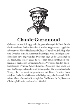 Claude Garamond Geboren Vermutlich 1499 in Paris, Gestorben 1561 in Paris