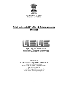 Brief Industrial Profile of Sriganganagar District