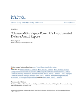 Chinese Military Space Power: US Department of Defense Annual Reports