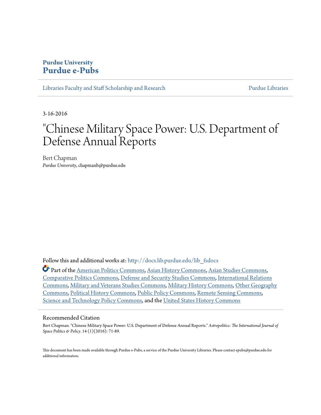 Chinese Military Space Power: US Department of Defense Annual Reports
