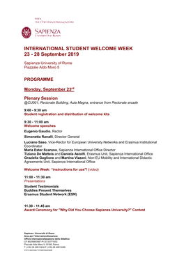 INTERNATIONAL STUDENT WELCOME WEEK 23 - 28 September 2019