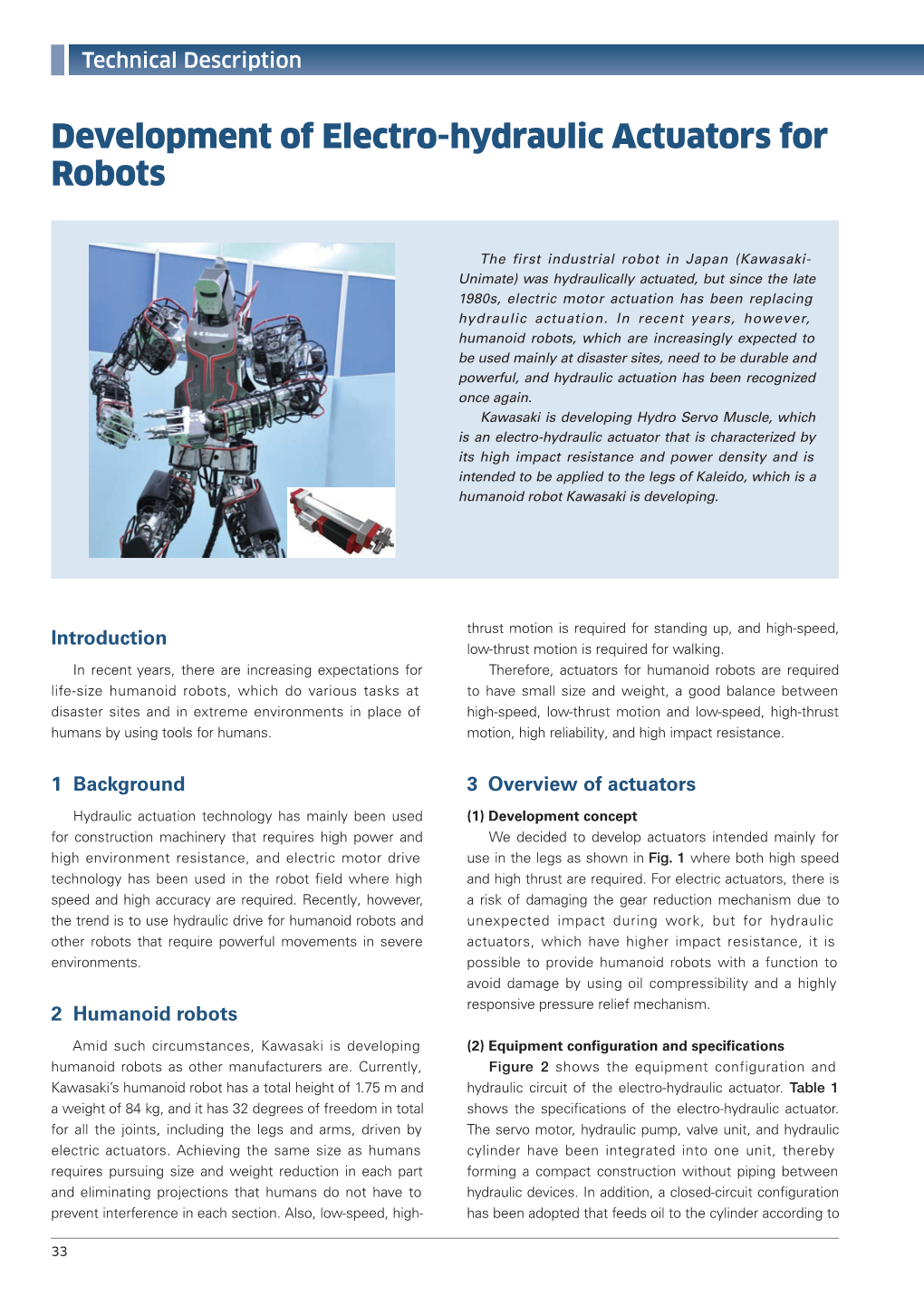 Development of Electro-Hydraulic Actuators for Robots