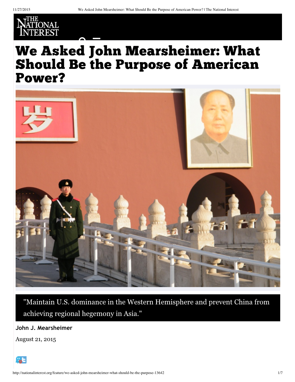 We Asked John Mearsheimer: What Should Be the Purpose of American Power? | the National Interest