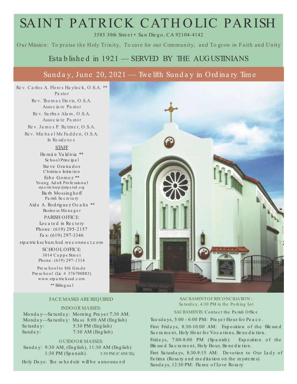 SAINT PATRICK CATHOLIC PARISH 3585 30Th Street • San Diego, CA 92104-4142