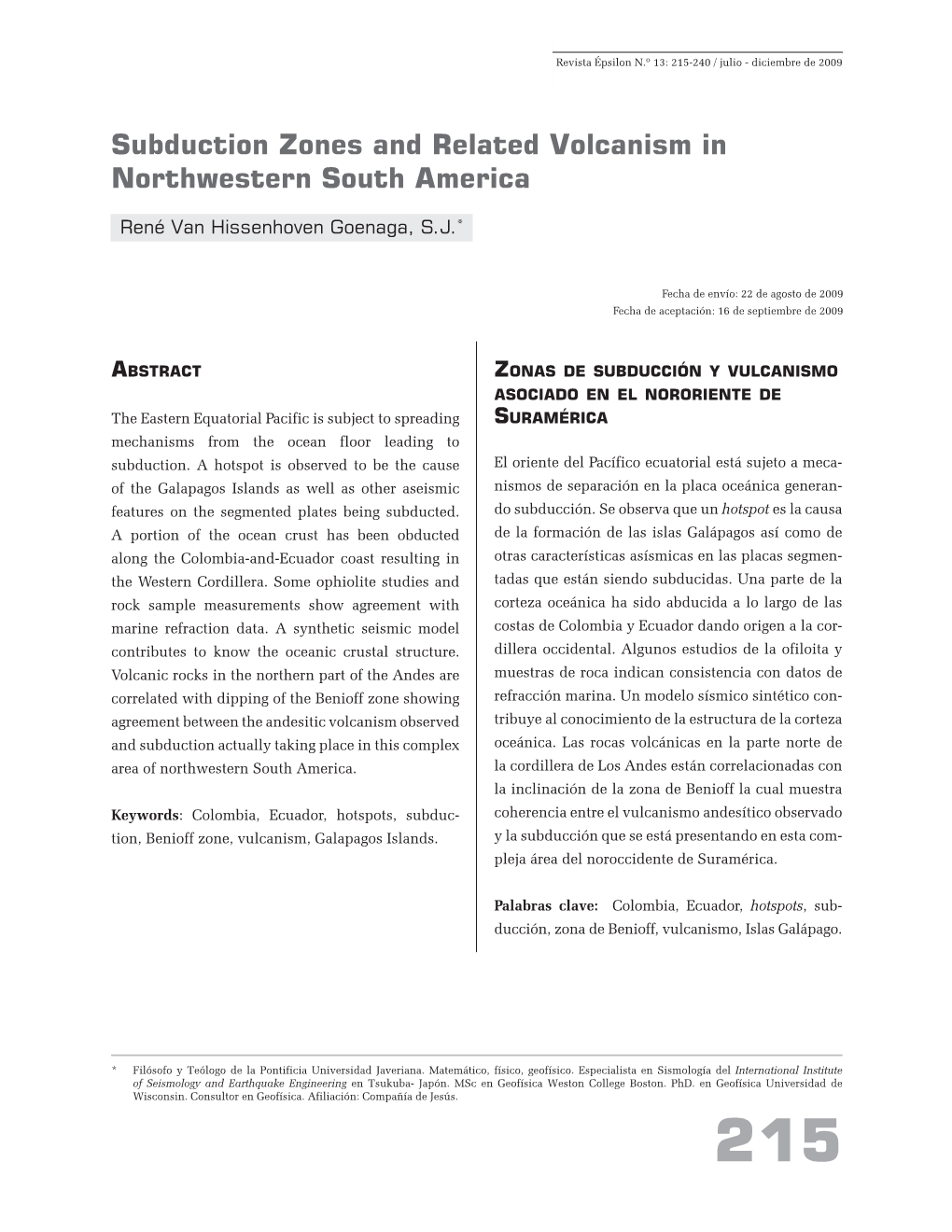 Subduction Zones and Related Volcanism in Northwestern South America
