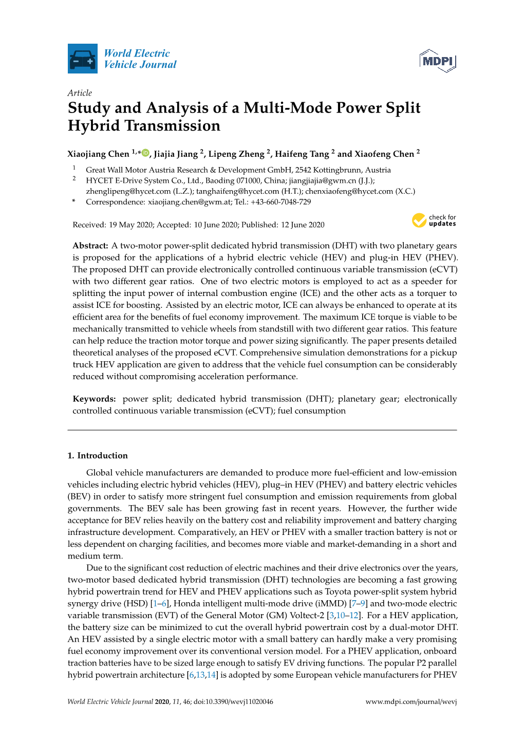 Study and Analysis of a Multi-Mode Power Split Hybrid Transmission