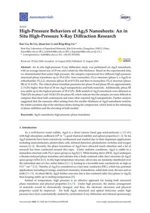 High-Pressure Behaviors of Ag2s Nanosheets: an in Situ High-Pressure X-Ray Diffraction Research