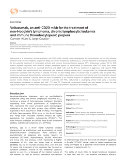 Veltuzumab, an Anti-CD20 Mab for the Treatment of Non-Hodgkin's
