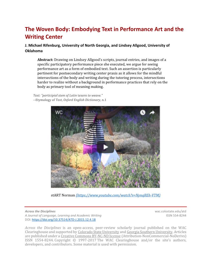 Embodying Text in Performance Art and the Writing Center J