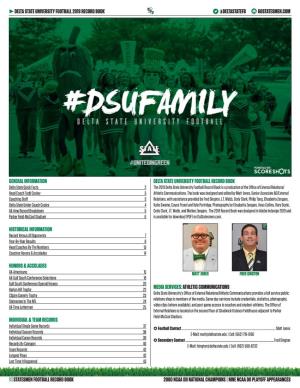 2019 Delta State University Football Record Book Is a Production of the Office of External Relations/ Head Coach Todd Cooley 3 Athletic Communications