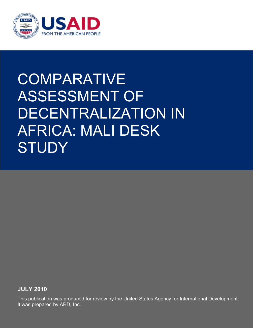 Comparative Assessment of Decentralization in Africa: Mali Desk Study