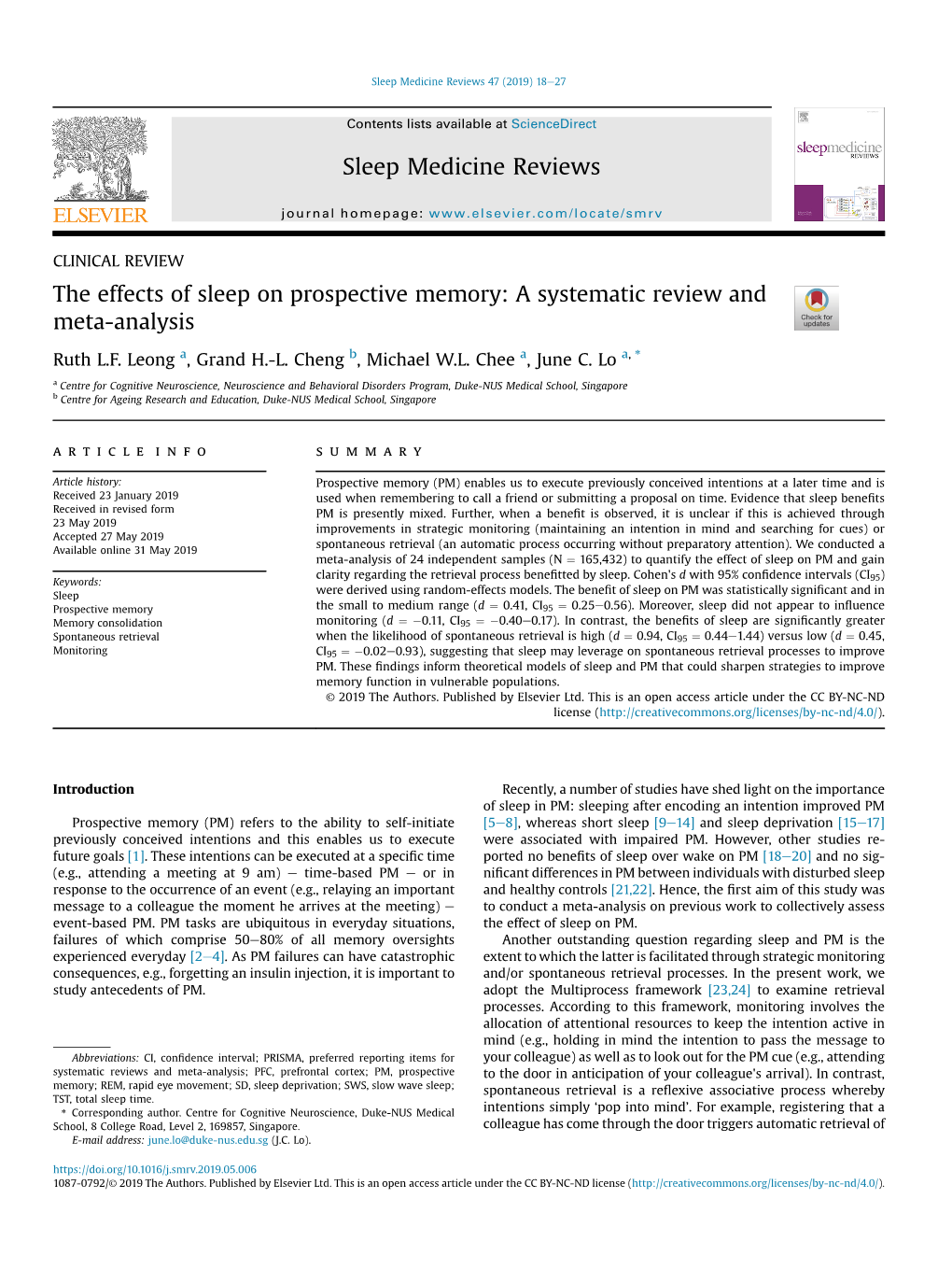 The Effects of Sleep on Prospective Memory: a Systematic Review and Meta-Analysis