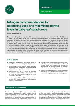Nitrogen Recommendations for Optimising Yield and Minimising Nitrate Levels in Baby Leaf Salad Crops