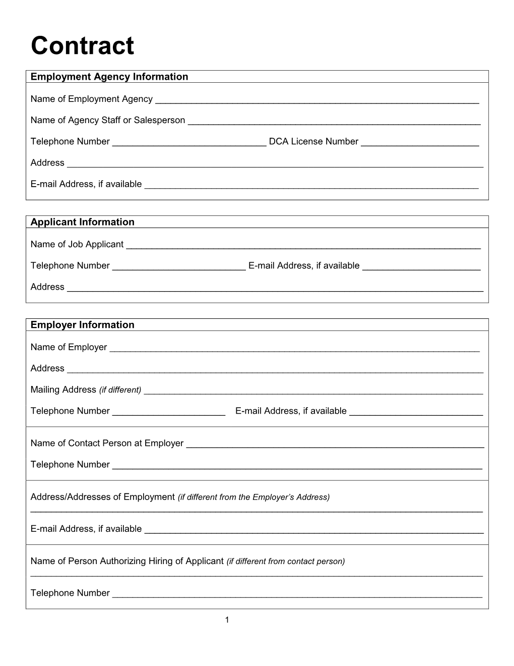 Sample Contract for Employment Agency