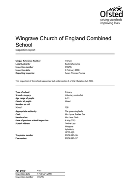 Wingrave Church of England Combined School Inspection Report