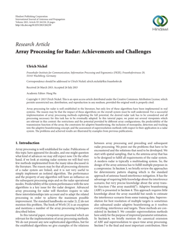 Array Processing for Radar: Achievements and Challenges