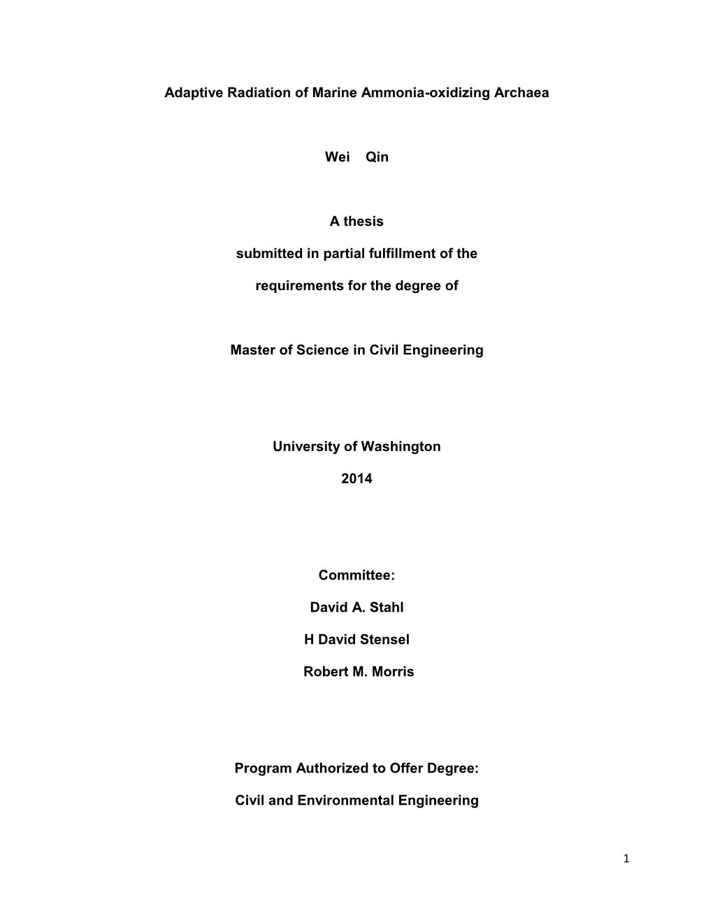 Adaptive Radiation of Marine Ammonia-Oxidizing Archaea Wei