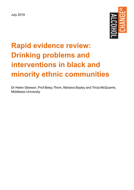 Drinking Problems and Interventions in Black and Minority Ethnic Communities