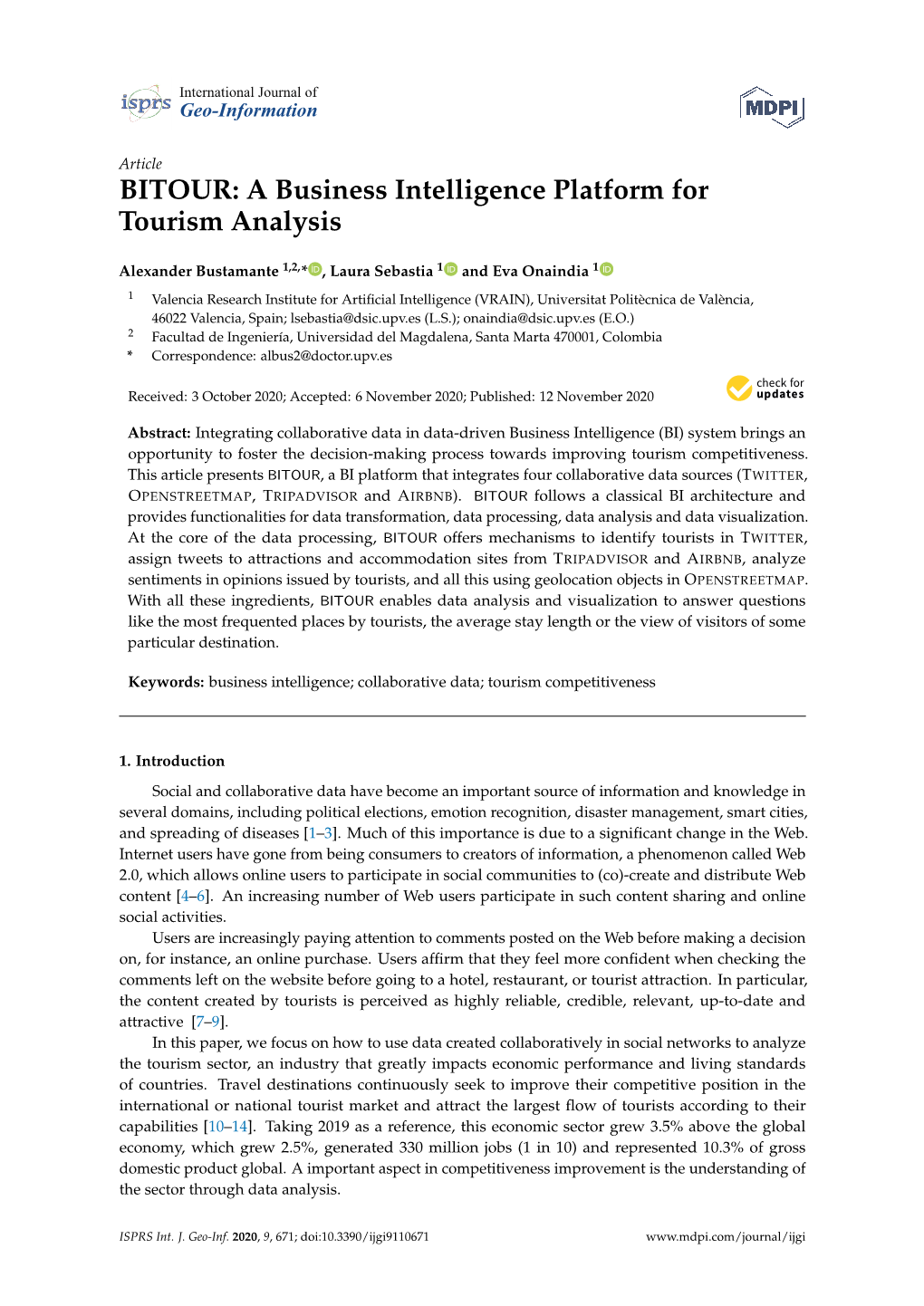 BITOUR: a Business Intelligence Platform for Tourism Analysis