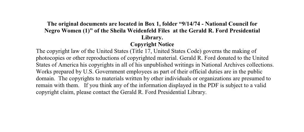 National Council for Negro Women (1)” of the Sheila Weidenfeld Files at the Gerald R