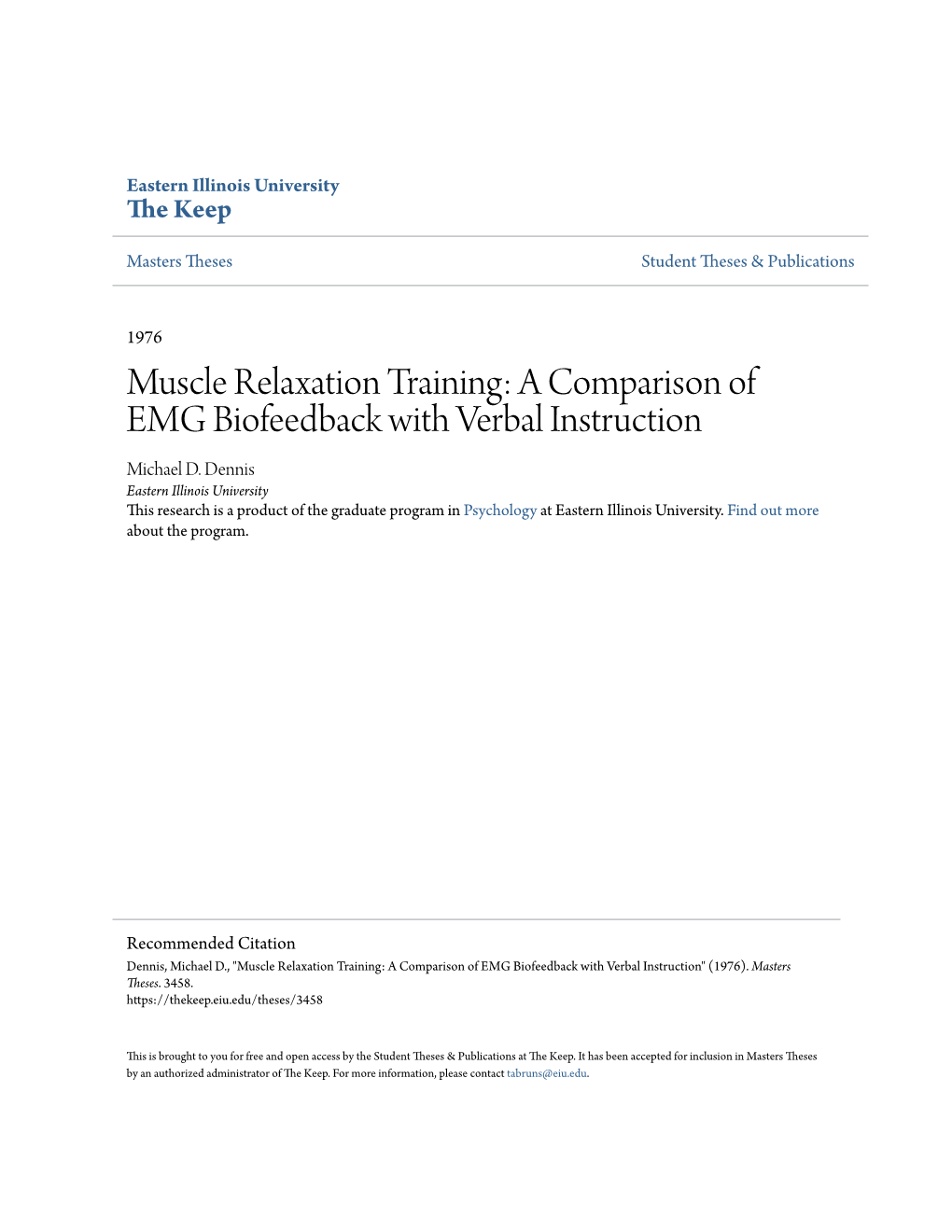 Muscle Relaxation Training: a Comparison of EMG Biofeedback with Verbal Instruction Michael D